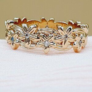 Dainy Flower Carved Pure Tiny Zircon Eternity Rings for Women, INDN8419